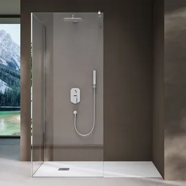 doporro Duschwand Walk-In Dusche Duschtrennwand 80x130cm mit rechteckigem Stabilisator Eckdusche aus 8mm ESG-Sicherheitsglas Klarglas inkl. Nanobeschichtung Bremen01K-L