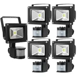 Greenmigo 5x 10W LED Strahler Fluter mit Bewegungsmelder Warmweiß Außenstrahler Wandstrahler Flutlichtstrahler Scheinwerfer Gartenlampe IP65