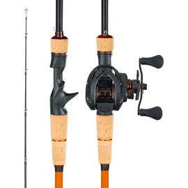 Vevor Angelrute und Angelrolle (Baitcasting) im Set, 2,13 m Rute aus Kohlefaser (IM7), Bassangelruten-Set mit 7+1 Kugellagern & Übersetzung 7,0:1 & Korkgriff, rechtshändiges Angelset