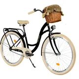 Milord Komfort Fahrrad Mit Weidenkorb Damenfahrrad, 26 Zoll, Schwarz-Creme, 1 Gang - Schwarz/Creme