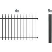 GAH Alberts Zaun-Set 200 x 120 cm Aluminium Schwarz