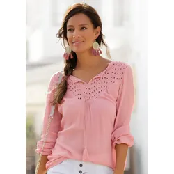 Crepebluse, mit Lochstickerei, Damenbluse, lockere Passform, Gr. 50, mauve, , 90551705-50