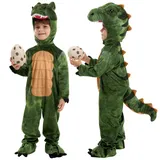 Spooktacular Creations Kindergrün realistischer T-Rex-Kostüm Dinosaurier-Jumpsuit mit Spielzeugei für Jungen Halloween Dress-up Party (mittel (8-10 Jahre))