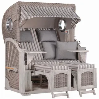 Mr. Deko Strandkorb Düne Bullauge Mahagoni Washed Grey PE Koboo Grey Dessin 545