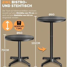 CASARIA Bistrotisch Ø 60 x 70-115 cm Schwarz