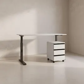 KADIMA DESIGN Büro Set 2-teilig Schreibtisch 140x80cm & Rollcontainer Greige/Schwarz Einstellbar 68-91cm & Soft-Close Made in Germany Kadima Design