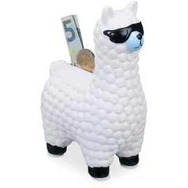 Relaxdays Lama Spardose mit Sonnenbrille, Weiß,Hellblau,Schwarz