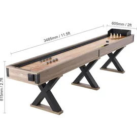 Vevor Shuffleboard-Tisch, 11,5 Fuß Shuffleboard für Familienspielzimmer, 2-in-1-Shuffleboard- und Bowling-Kombispielset, mit kratzfestem Spielfeld, Beinen, 8 Pucks, Bowlingset, Wachs und Tischbürste