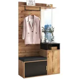 MODFU Garderoben-Set Kleiderschrank-Set, (mit 4 Kleiderhaken, Spiegel, Schuhschrank, Wandgarderobe), Flurgarderoben Set, Kompaktgarderobe mit Spiegel braun