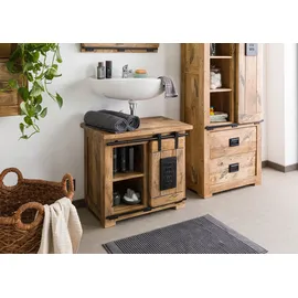 MASSIVMOEBEL24.DE Waschbeckenunterschrank Mango 70x40x60 natur lackiert RAILWAY 182