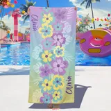 Dihope Strandtuch Personalisiert mit Namen Sandfreies Microfaser Handtücher Badetuch Groß Schnelltrocknend Stranddecke für Kinder, Teenager, Erwachsene,Hibiskusblüte
