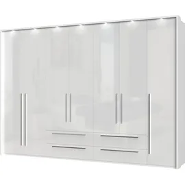 PLACES OF STYLE Drehtürenschrank PLACES OF STYLE "Piano, inklusive Rahmen und Beleuchtung, soft-close-Funktion", weiß (weiß hochglanz), B:322cm H:226cm T:60cm, Spanplatte, Schränke, Drehtürenschrank, UV lackiert, hochglänzend weiß oder beige, FSC-zertifiziert