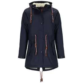 Modas Damen Regenmantel aus PU - Frauen Regenjacke gefüttert mit Teddy-Fleece Futter wasserdicht in Marine Größe 36 bis 38 - 36-38