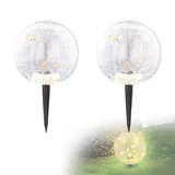 bmf-versand bmf-versand® Solarlampe für Außen Kugel Stehend 2er Set – Solarleuchte Garten 15 cm – Außenleuchte Gartenlampe LED – Leuchte Solar Aussenlampe IP 44 Schalter Glas Crackle Erdspieß