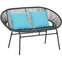 Polyrattan Gartensofa 2-sitzer Rattan Couch Outdoor Sofa Mit Kissen Und Armlehnen Stahlrahmen 132x72x83 Cm Schwarz