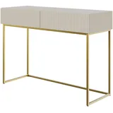 Selsey Schminktisch Makeup Tisch Frisiertisch Kosmetiktisch 110 cm mit 2 Schubladen Veldio Graubeige Goldene Beine