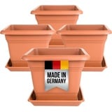 2friends Pflanzkübel 4er Set Pflanzkübel Groß Aussen, Blumentopf Gross 48cm (Terracotta), Blumentopf mit Untersetzer Pflanzkübel Kunststoff braun