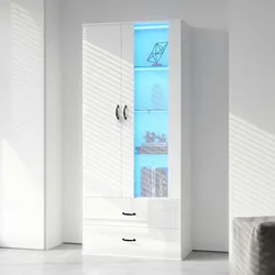 Merax 16 Farben LED-beleuchtete Vitrine, mit Glastüren, Standvitrine LED-Vitrine Wohnzimmer Hochregal Bücherreg Weiße