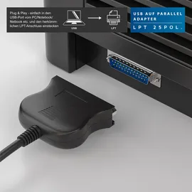 CSL USB auf Parallel Adapter LPT 25pol., Druckerkabel Adapterkabel, Plug and Play, schwarz