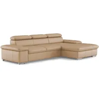 CAVADORE Leder-Schlafsofa Valerie mit XL-Longchair / Eckcouch mit Schlaffunktion, Kopfteilverstellung + großem Longchair / 286 x 73 x 174 / Echtleder Beige