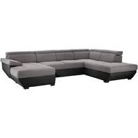 Mivano U-Form-Schlafsofa Speedway, Moderne Wohnlandschaft mit Bett, Stauraum und verstellbaren Kopfteilen, 332 x 79 x 222, Zweifarbiger Bezug, Grau/Schwarz