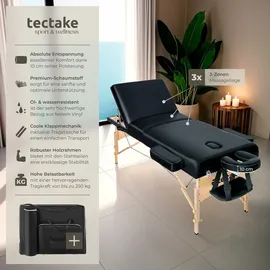 Tectake tectake® 3 Zonen Massageliege Breite 70 cm, Polsterung 10 cm mit Holzgestell, 218 x 102 x 90 cm