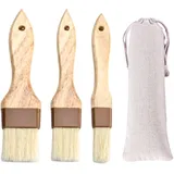 CHROMACRAFT 3 Stück Backpinsel Mit 1 Aufbewahrungstasche, Grillpinsel, Ölpinsel Mit Holzgriff, Backwerkzeuge, Küchenbedarf