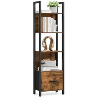 VASAGLE Bücherregal mit 5 Ebenen, Eckregal mit Schublade, Leiterregal, Industrial-Design, mit Stahlrahmen, für Wohnzimmer, Home Office, Schlafzimmer, 24 x 40 x 165 cm, vintagebraun-schwarz LLS146B01