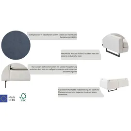 PLACES OF STYLE Ecksofa »Pinto, 290 cm, Cord, Chenille, Lederoptik, Ottomane links / rechts«, mit Keder, schwarze Metallfüße, Wellenunterfederung blau