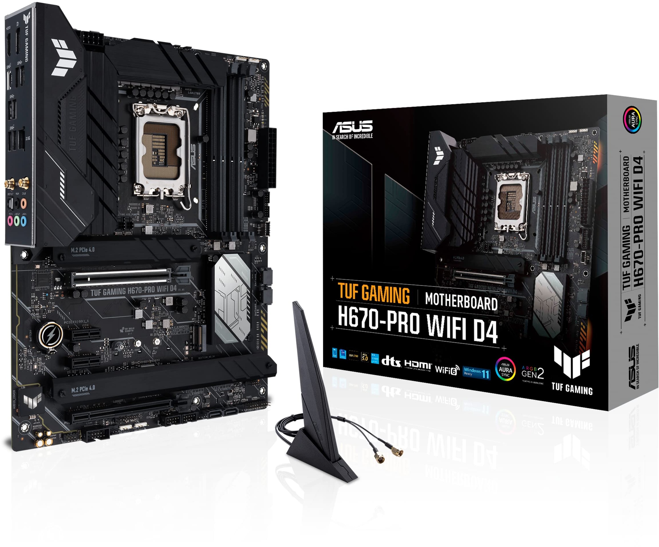ASUS TUF GAMING H670-PRO WIFI D4 Mainboard Sockel Intel LGA 1700 (Intel H670, ATX, PCIe 5.0, DDR4-Speicher, 4x M.2, Intel WiFi 6)