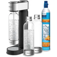 Philips ADD4902BKA/10 Wassersprudler GoZero, 3x 1l BPA-freie Wasserflasche aus Kunststoff, 1x CO2-Zylinder für bis zu 60l Wasser mit Kohlensäure, Schwarz