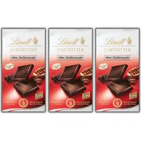 Lindt 3 x 100g Feinste Zartbitter Chocolade ohne Zuckerfrei und Glutenfrei