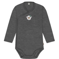 normani Outdoor Sports Merino Baby-Body langärmeliger Wickelbody in Anthrazit | Gr.: 80