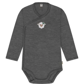 normani Outdoor Sports Merino Baby-Body langärmeliger Wickelbody in Anthrazit | Gr.: 80