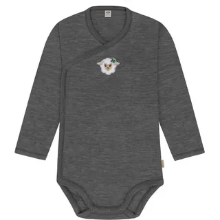 normani Outdoor Sports Merino Baby-Body langärmeliger Wickelbody in Anthrazit | Gr.: 80