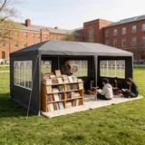 Suusolny 3x6 m Pavillon Mit Steckrohr Konstruktion, Stabil Wasserdicht UV-Schutz Gartenpavillon Ink Erdnägel & Abspannseilen, Festzelt Bierzelt Camping Zelt mit Seitenteilen & Fenstern-Anthrazit