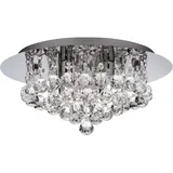 Searchlight Deckenleuchte Kristall Wohnzimmer Deckenlampe modern silber, Chrom rund, 4 Flammig 4x G9, Dxh 35x17,5 cm