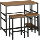 Homcom Bartisch Set mit 2 Barhockern 3-teiliges Tischset mit Flaschenhalterung Stahl Natur+Schwarz, 108 x 60x 95H cm