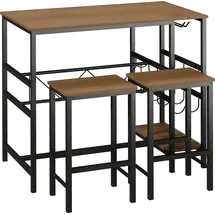 Homcom Bartisch Set mit 2 Barhockern 3-teiliges Tischset mit Flaschenhalterung Stahl Natur+Schwarz, 108 x 60x 95H cm