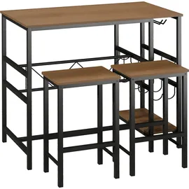 Homcom Bartisch Set mit 2 Barhockern 3-teiliges Tischset mit Flaschenhalterung Stahl Natur+Schwarz, 108 x 60x 95H cm
