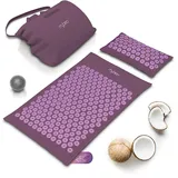 MyBeo Akupressurmatte mit Naturfasern, Akupressur Set mit Kissen + Massageball, Entspannung und Massage, Akupunkturmatte, ideal bei Verspannungen von Rücken Nacken Füße, Violett