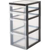 Iris Ohyama Kunststoff-Schubladenbox mit Rollen, 2 Tiefe und 2 Flache Schubladen, Schwarz, Griffe zum Ziehen, Für Schlafzimmer, Bad, Schule & Büro, BPA-frei, Schubladenschrank, Rollcontainer, DC-322