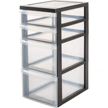 Iris Ohyama Kunststoff-Schubladenbox mit Rollen, 2 Tiefe und 2 Flache Schubladen, Schwarz, Griffe zum Ziehen, Für Schlafzimmer, Bad, Schule & Büro, BPA-frei, Schubladenschrank, Rollcontainer, DC-322