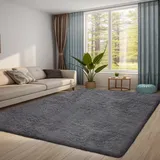 QUINZI Teppich 160x230 Wohnzimmer Schlafzimmer weicher zotteliger Teppich moderner Flauschiger Teppiche Rutschfester waschbarer Teppich (Dunkelgrau)