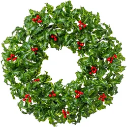 Dekokranz CREATIV GREEN "Weihnachtsdeko", grün, H:6,00cm Ø:51,00cm, Kunststoff, Dekokränze, mit Ilex-Beeren