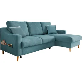 INOSIGN Ecksofa »Valentina L-Form« 2 Zierkissen, mit Seitentasche, ausziehbarer Liegefläche, Bettkasten blau
