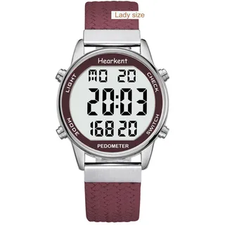Schrittzähler Uhr für Damen-Einfach Schrittzähler Ohne App und Handy-30M wasserdichte Sportuhr mit Schrittzähler,Armbanduhr mit Kalorienzähler-Schrittzähler Uhren für Senioren und Damen(Rot)