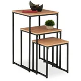 Relaxdays Beistelltisch 3er Set, stapelbar, Industrie Design, Satztisch 3 Größen, quadratisch, Metall, Hellbraun/schwarz, Faserplatte, 76 x 46 x 46 cm