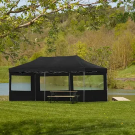 Tectake Faltpavillon 3 x 6 m inkl. 2 Seitenteile schwarz