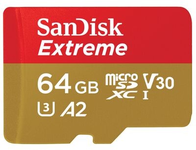 SanDisk Extreme microSDXC UHS-I, C10, U3, V30, A2 + SD Adapter 170 MB/s 64 GB